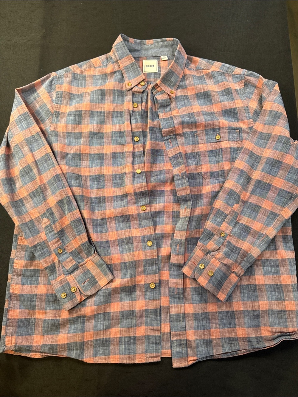 ROWM Pink & Blue Plaid Button-Down Shirt 100% Cotton